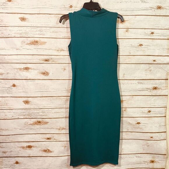 Asos Women's Blue Sleeveless Tie Neck Bodycon Shift Midi Dress Size 4 - Picture 5 of 7